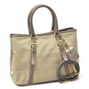 Prada handbag shoulder bag Khaki Green brown canvas leather